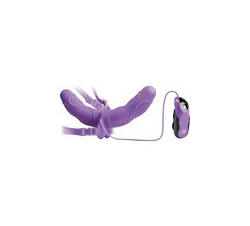 Fetish Fantasy Elite Vibrating Double Delight Strap On Silicone Waterproof 10 Inch Purple